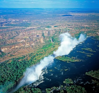Aerial view, Victoria Falls, Zambezi, Zimbabwe, Africa, June 2000, vintage, retro, old, historic
