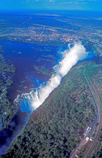 Aerial view, Victoria Falls, Zambezi, Zimbabwe, Africa, June 2000, vintage, retro, old, historic