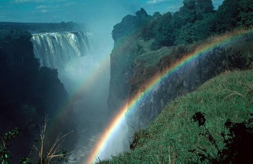 Victoria Falls, rainbow, Zambezi, Zimbabwe, Africa, June 2000, vintage, retro, old, historic