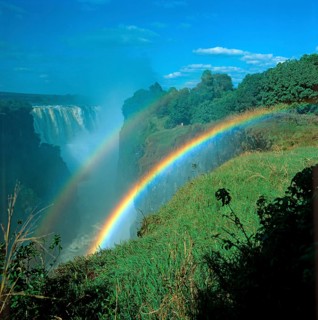 Victoria Falls, rainbow, Zambezi, Zimbabwe, Africa, June 2000, vintage, retro, old, historic