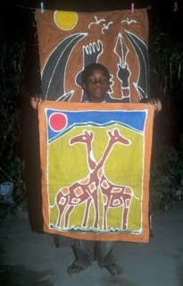 Child with a self-made picture in a self-help project in Chitungwiza near Harare, Zimbabwe, Africa,