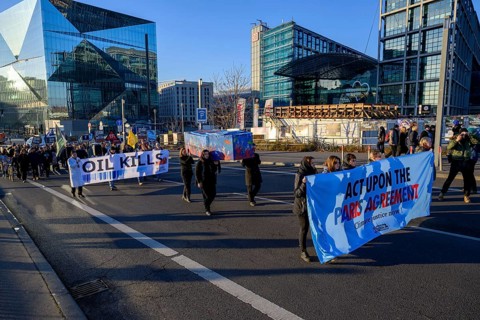 Demonstration of Extinction Rebellion to mark the 10th anniversary of the Paris Agreement and to