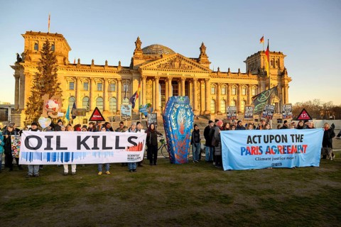 Demonstration of Extinction Rebellion to mark the 10th anniversary of the Paris Agreement and to