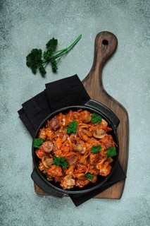 Bigos, bigus is a national Polish dish, made of cabbage and meat, stewed, homemade, no people