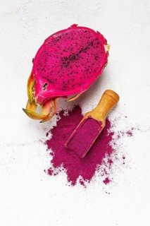 Pitaya powder, dragon fruit, freeze-dried powder, top view, no people