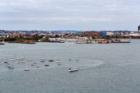 Boston Harbor, natural harbor, Massachusetts Bay estuary, scene of the famous Boston Tea Party,