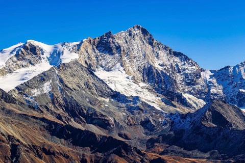Snowy peak of Weisshorn mountain, Val d'Anniviers, Valais Alps, Canton of Valais, Switzerland