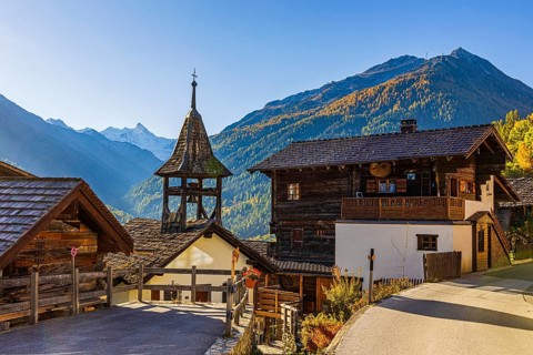 The small chapel in the mountain village of St-Jean, Val d'Anniviers, Valais Alps, Canton of