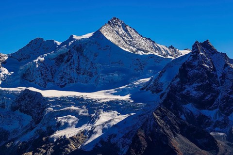 Snow-capped peaks of the Zinalrothorn and Basso mountains, Val d'Anniviers, Valais Alps, Canton of