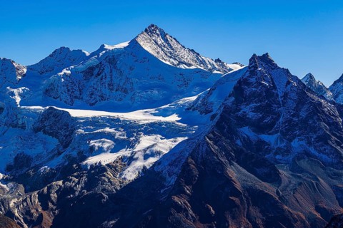 Snow-capped peaks of the Zinalrothorn and Besso mountains, Val d'Anniviers, Valais Alps, Canton of