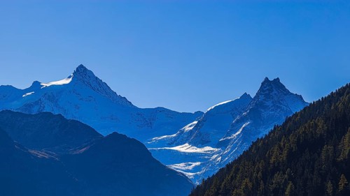 Snow-capped peaks of the Zinalrothorn and Besso mountains, Val d'Anniviers, Valais Alps, Canton of