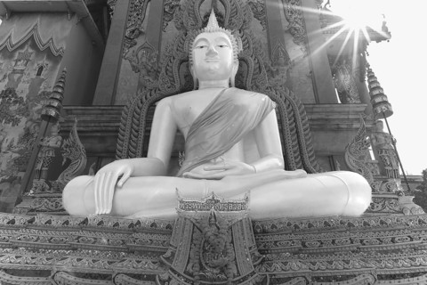 Buddha statue with tunic, Bhumispara mudra, Buddha Gautama at the moment of enlightenment, at the