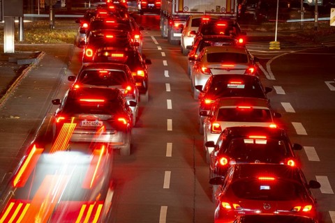 Rote Rückleuchten, Rush Hour, Rheinuferstraße, Cologne, Rhineland, North Rhine-Westphalia, Germany