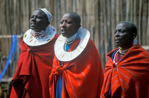 Maasai woman dance in their village in the Ngorongoro Crater, Tanzania, Africa, June 2000, vintage,