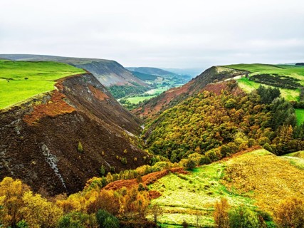 Autumn colours of Ffrwd Fawr Waterfall, Dylife, Llanbrynmair, Powys, Wales, UK
