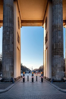 Massive bollards at Brandenburg Gate, security concept in the run-up to Christmas, Berlin, Germany