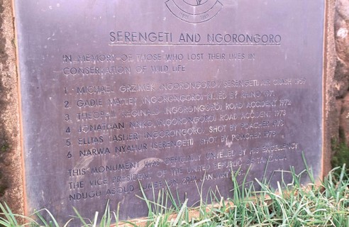 Memorial plaque for Michael Grzimek and others on the edge of the Ngorongoro crater, Tanzania,
