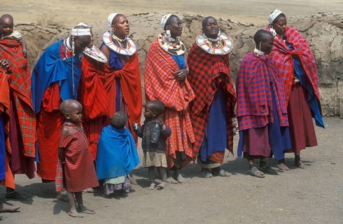 Maasai woman with small children in their village in the Ngorongoro Crater, Tanzania, June 2000,