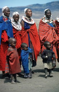 Maasai woman with small children in their village in the Ngorongoro Crater, Tanzania, June 2000,