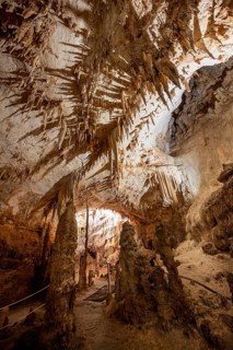 Stalactites and stalagmites, rock formations in a stalactite cave, Grotta del Fico, Gulf of Orosei,