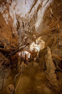 Stalactites and rock formations in a stalactite cave, Grotta del Fico, Gulf of Orosei, Baunei,