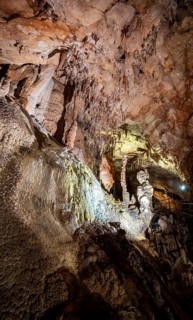 Stalactites and stalagmites, rock formations in a stalactite cave, Grotta del Fico, Gulf of Orosei,