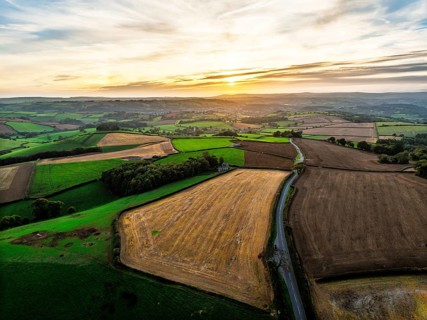 Colours of Devon Farms and Fields over Berry Pomeroy from a drone, Totnes, England, United Kingdom