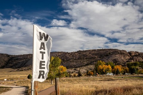 Alcova, Wyoming - A banner marks the location of drinking water at the Mormon Handcart Historic