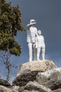 Statues at viewpoint Mirador del Guarda Forestal, mountain road from Ronda to El Burgo, mountain