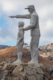 Statues at viewpoint Mirador del Guarda Forestal, at mountain road from Ronda to El Burgo, mountain