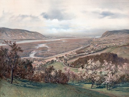 The Danube near Vienna, Austria, authentic reproduction of a school mural, historical, around 1900