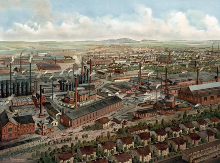 Factory buildings of an industrial plant, steel industry, Austria, authentic reproduction of a