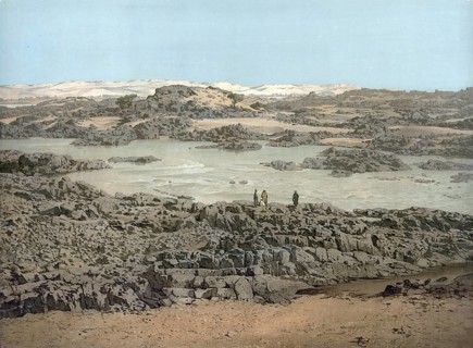 The Nile Valley near Asuan with rapids, Aswan, Egypt, authentic reproduction of a school mural,