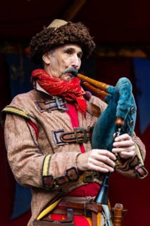 Bagpipers, musician, medieval clothing, medieval market, city of Esslingen, district of Esslingen,