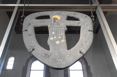 Culture from 1959, the Lamb of God in the interior of St. Otto Church, Lauf an der Pegnitz, built