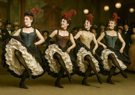 Dancers dancing the cancan in the Parisian restaurant Moulin Rouge, symbolic image dance, dance