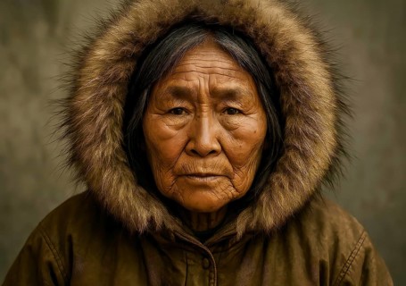 An old woman from the Inuit, portrait, symbolic image of Eskimo, polar region, winter, indigenous