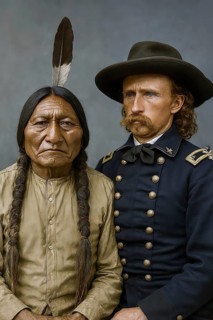 Portrait, Sioux Indian Chief Sitting Bull and General George Armstrong Custer, Enemy Symbolic