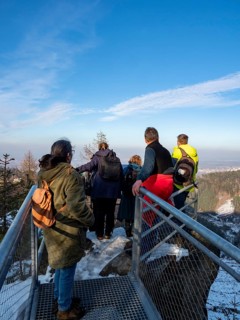 Hiking group at Aussicht im Gebirge, Fuchskanzel, Zittau Mountains, things, Germany