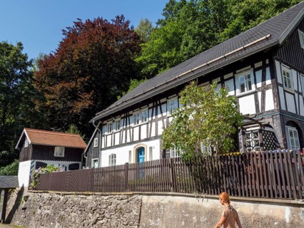 Fachwerkhäuser, Umgebindehäuser, Altes Zollhaus, Lückendorf, Zittau Mountains, Saxony, Germany
