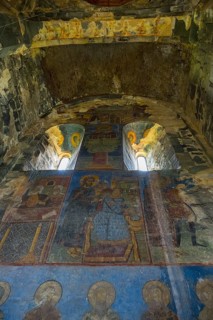 Church with impressive frescoes and religious representations on the walls, Akhtala monastery,