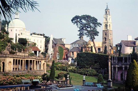 Buildings in Portmeirion folly tourist village, Gwynedd, North Wales, UK in 1985, built by Sir