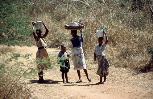 Girl with payloads, little boy, Malawi, Africa, June 2000, vintage, retro, old, historic