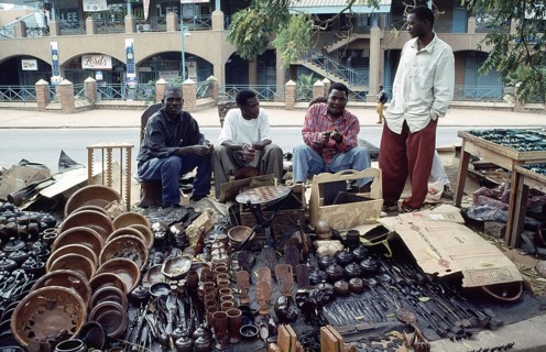 Artist, woodcarving stand at Lilongwe market, Malawi, Africa, June 2000, vintage, retro, old,