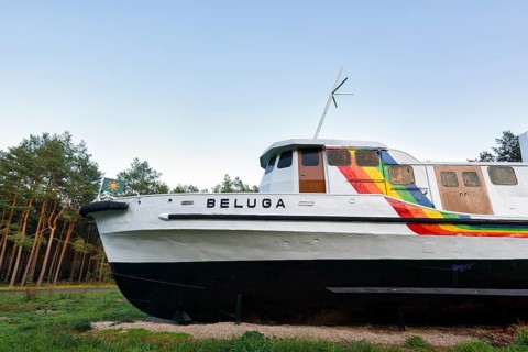 Beluga, former Greenpeace ship ashore, memorial, resistance against nuclear waste, interim storage