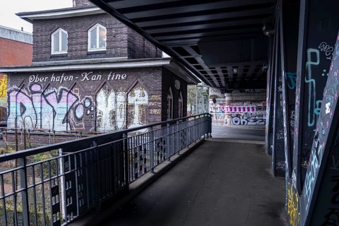 Oberhafenbrücke with harbour canteen, Hammerbrook, Hamburg, Germany