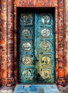 Historical portal at Friedrichwerder Church in Berlin Mitte, Germany