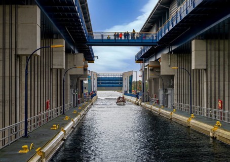 The newly built and already operational ship lift in Niederfinow, Brandenburg, Germany