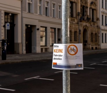 Information sign in front of the Hamburg State Representative building in downtown Berlin, Germany