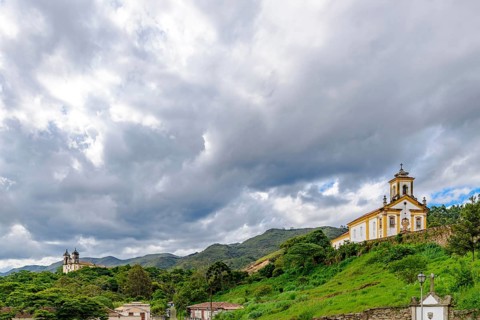 Baroque churches on the hills of the historic city of Ouro Preto, Ouro Preto, Minas Gerais, Brazil